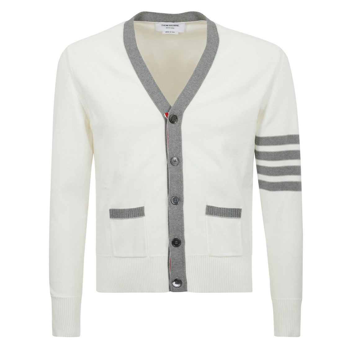 Thom Browne Contrast-Trim Cardigan With Back Embroidery