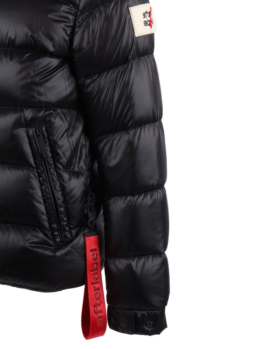 After Label Glossy Black Puffer Jacket With Quilted Padding And Adjustable Cuffs