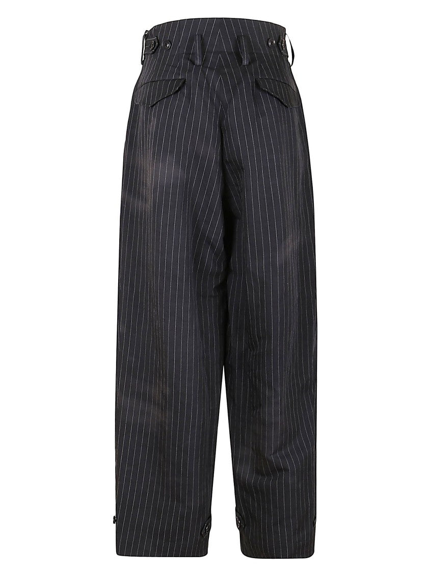 Yohji Yamamoto High-Waisted Linen Trousers With Vertical Pinstripes