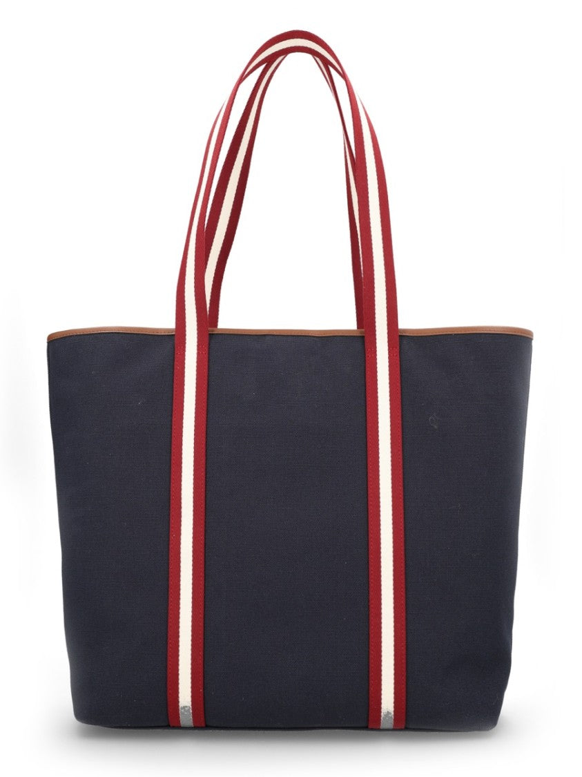 Bally Navy Eb Ribbon Striped Tote Bag