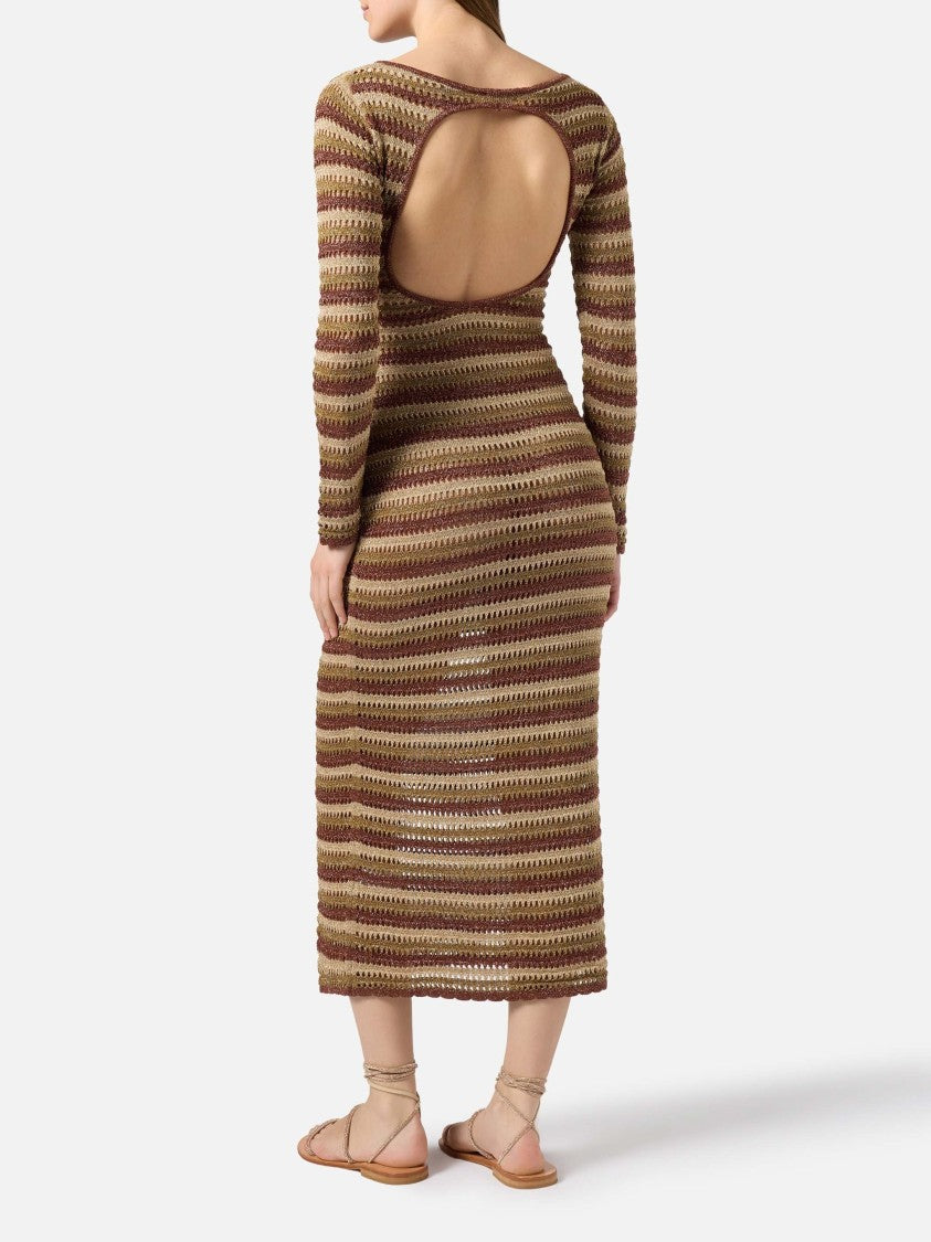 Mc2 Saint Barth Fitted Midi Dress With Crochet Knit