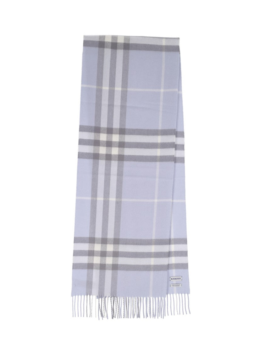 Burberry "Check" Scarf In Blue Cashmere, All-Over "Check" Pattern