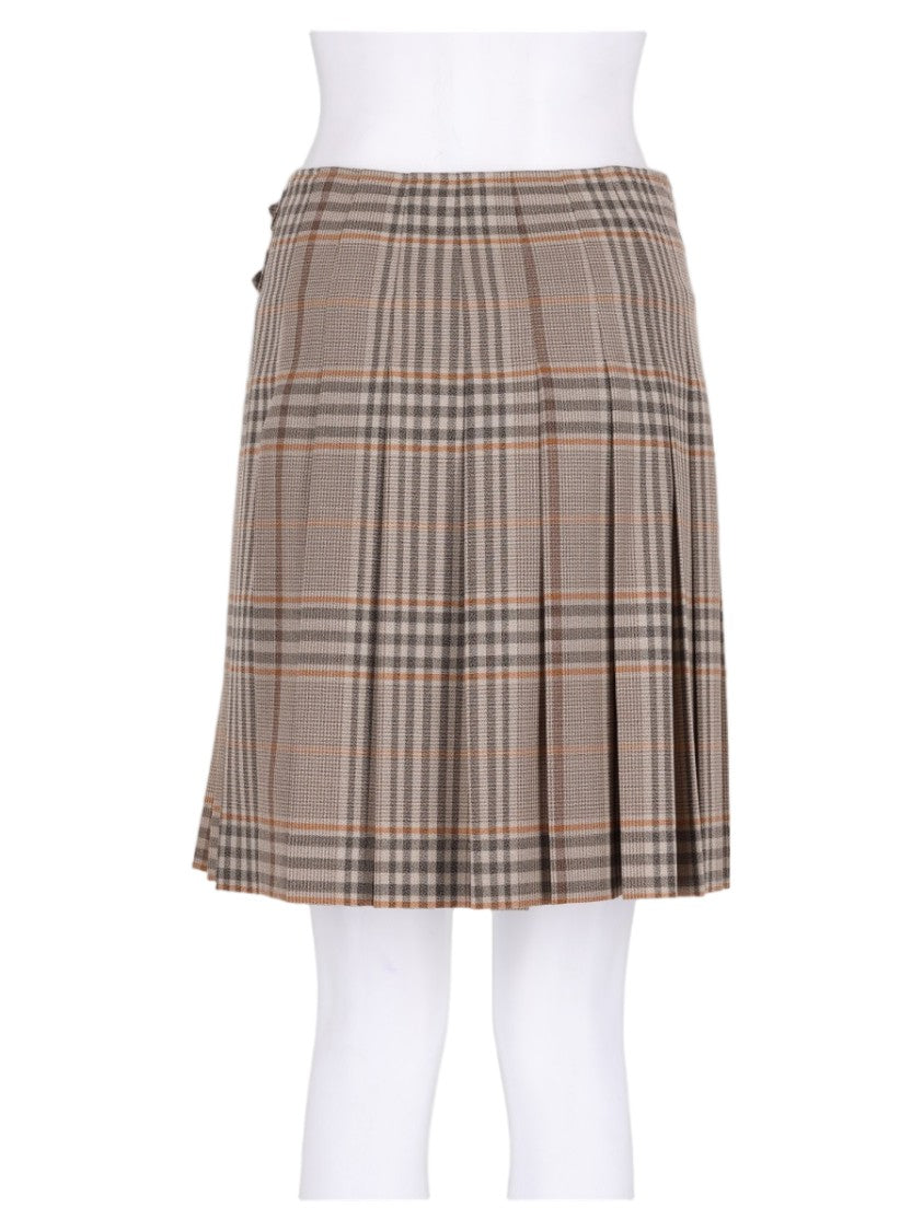 Burberry Beige Plaid Pleated Wool Mini Skirt