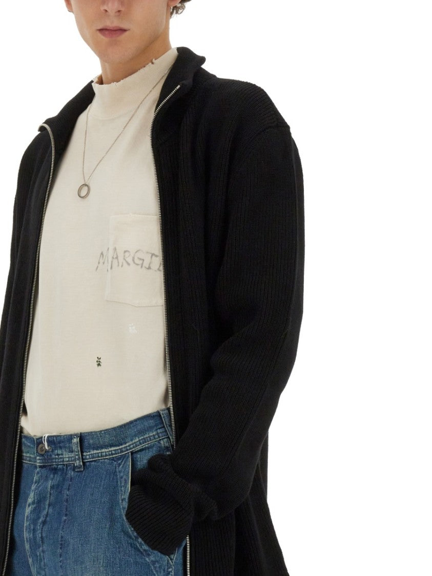 Maison Margiela Ribbed Knit Cardigan With Full Front Zipper And High Collar