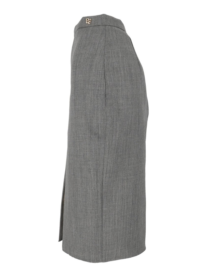 Elisabetta Franchi Grey Tailored Metallic Logo Pencil Skirt