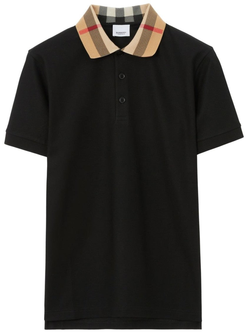 Burberry Check Print Contrast Collar Black Polo Shirt