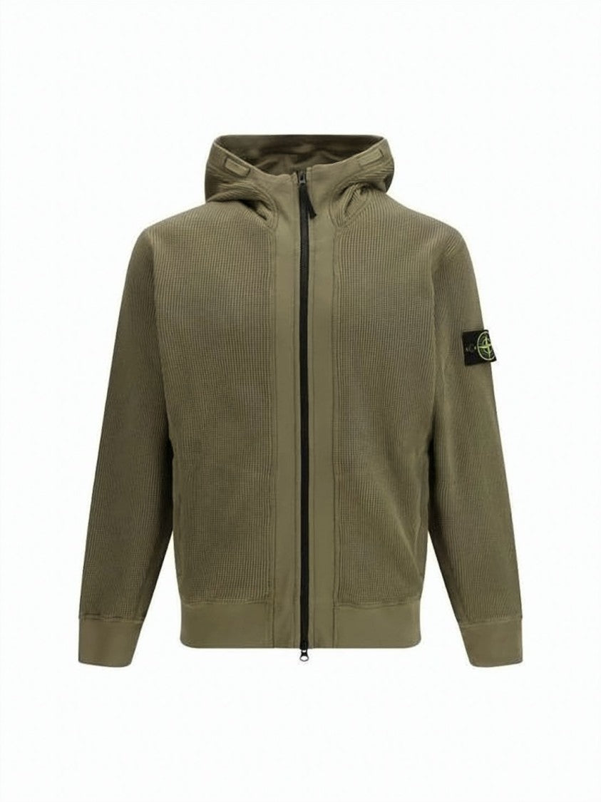 Stone Island Textured Ribbed Zip-Up Hoodie
