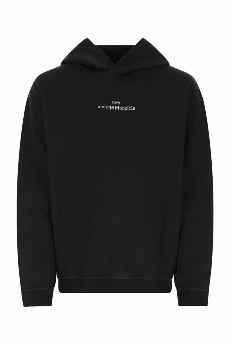 Maison Margiela Cropped Black Hoodie With Subtle Logo Detail