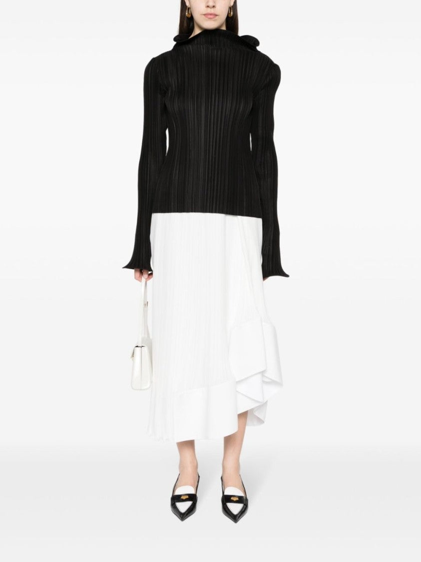 Lanvin Pleated Asymmetric White Crepe De Chine Skirt