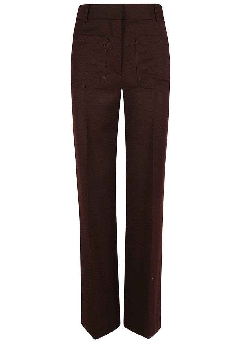 Victoria Beckham Refined Burgundy Wool Blend Flared Trousers