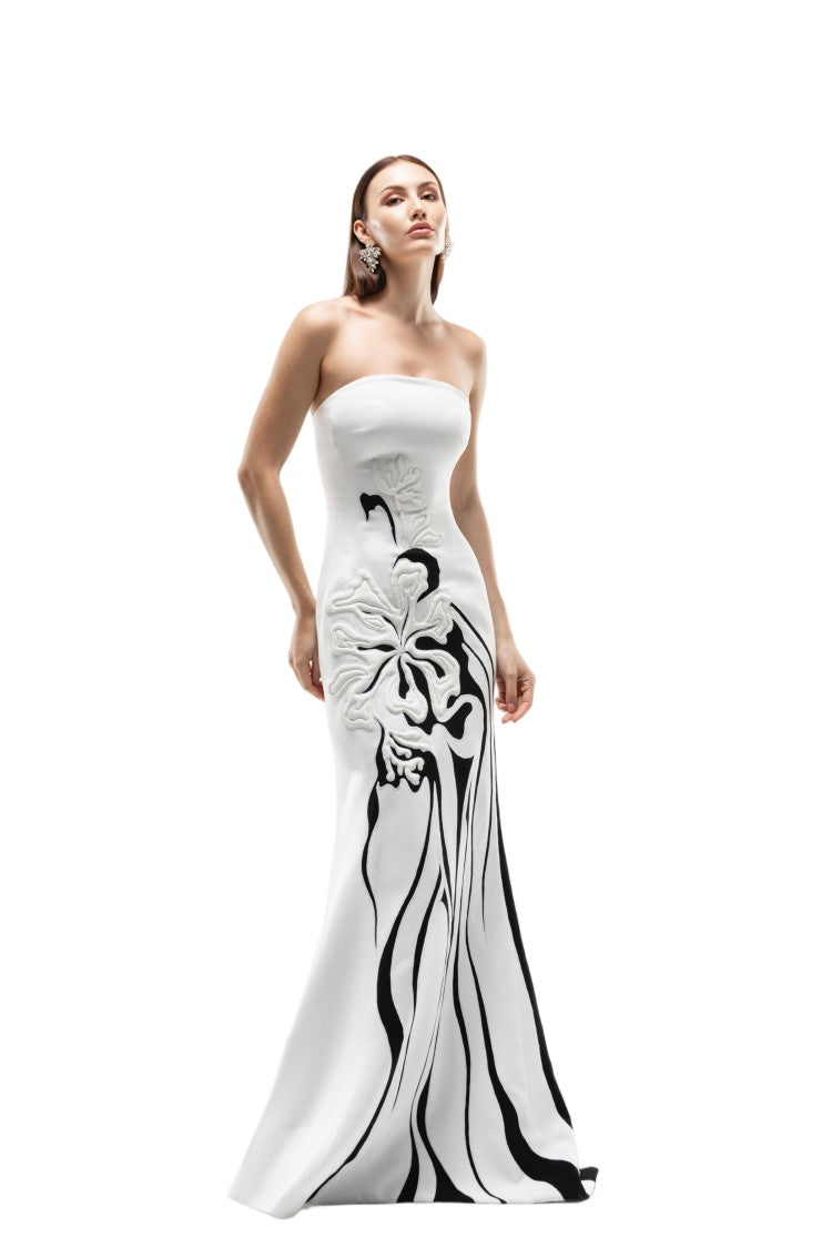 Saiid Kobeisy Embroidered Crepe Strapless Gown With Padded Detailing