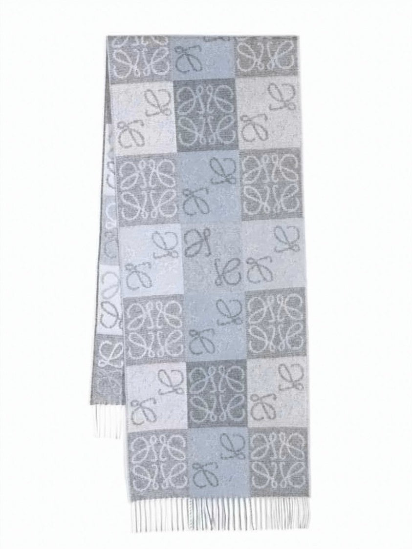 Loewe Checkered Pattern Scarf With Intertwined Motif