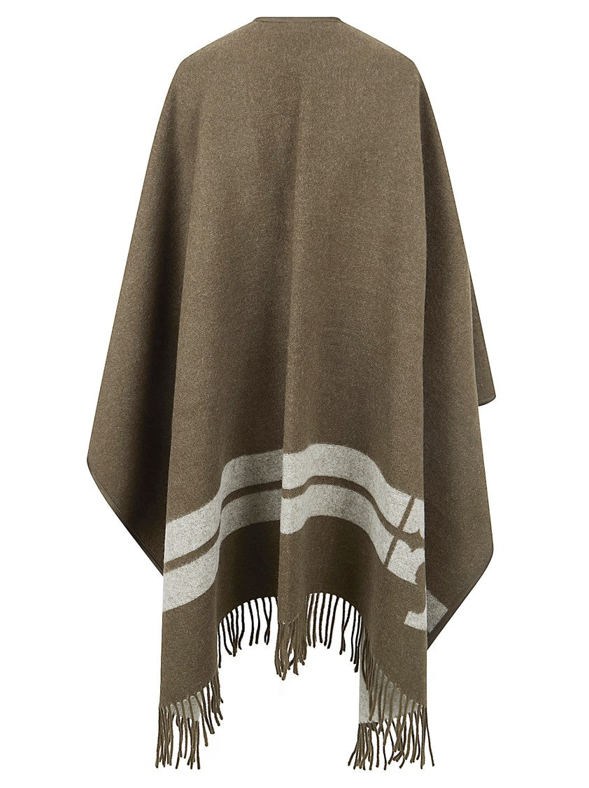 Tory Burch Striped Wool Cape With Fringe