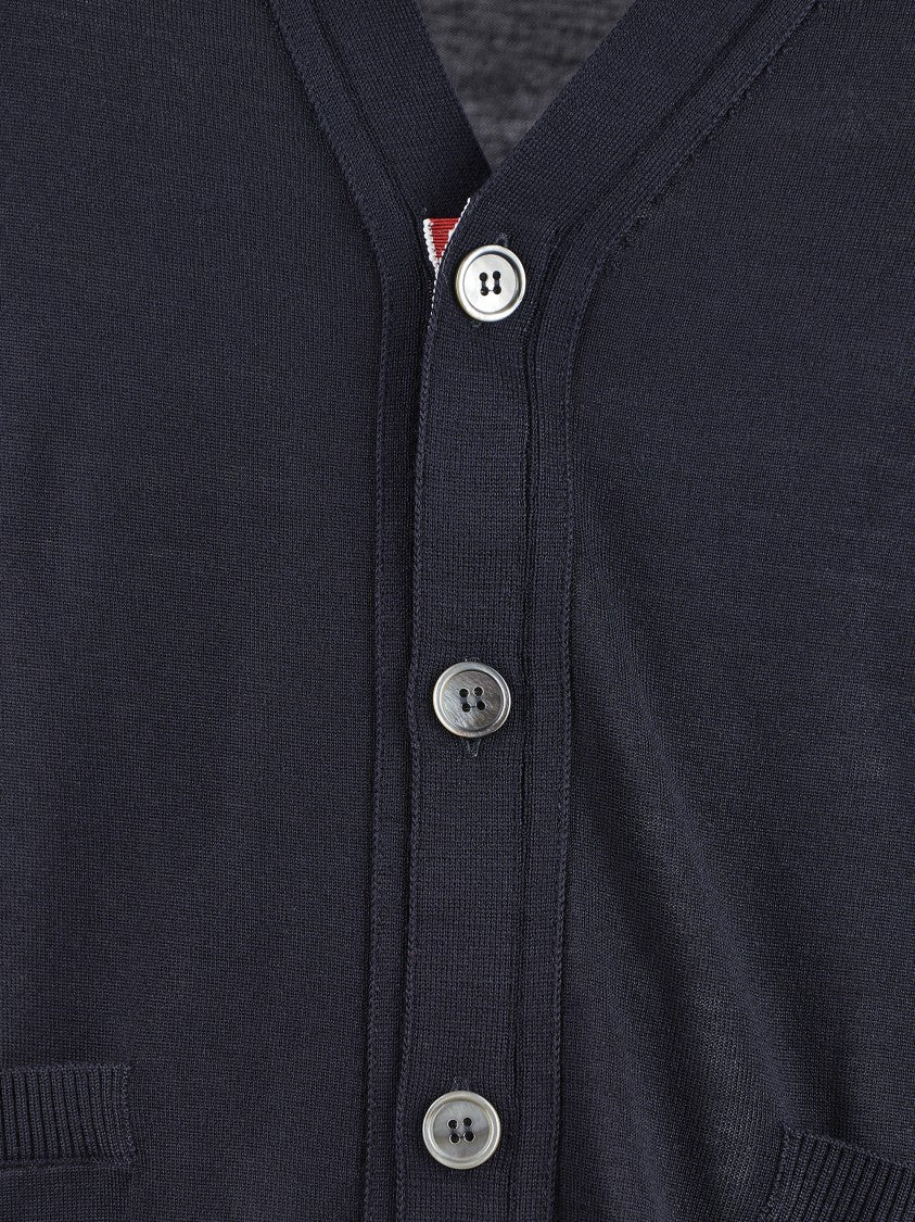 Thom Browne V-Neck Cardigan In Fine Merino Wool With Distinctive Stripes