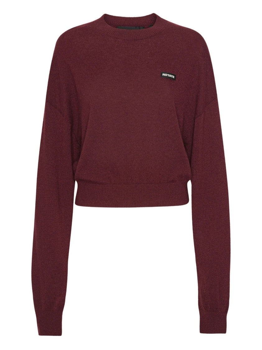 Rotate Cropped Burgundy Sweater With Ribbed Hem