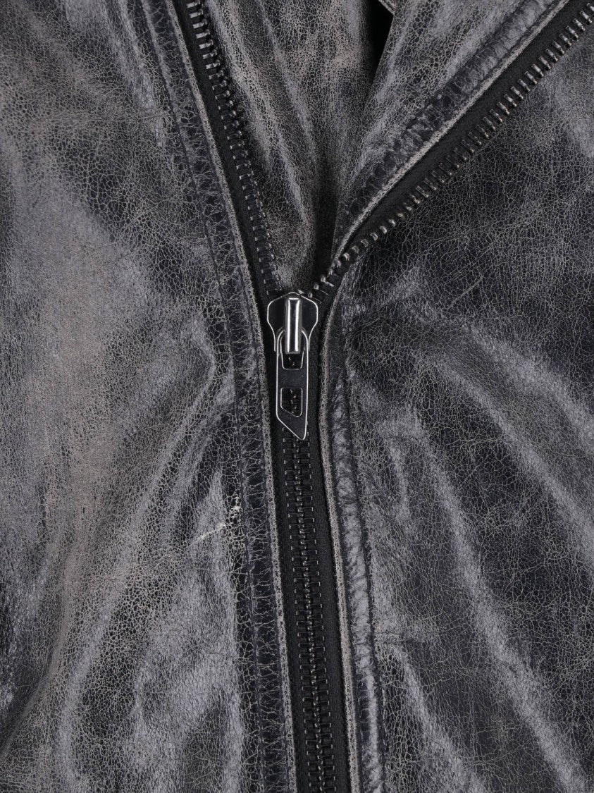 Diesel Black Crackle Leather Biker Jacket