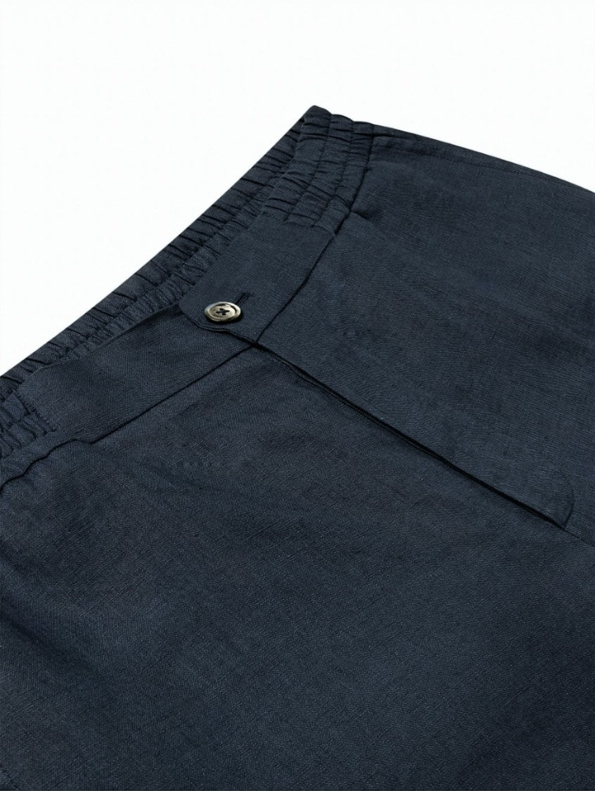 Alpha Studio Linen Elastic Waistband Relaxed Straight-Leg Pants