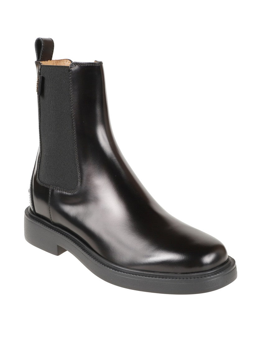 Tod's Polished Leather Ankle Boots With Elastic Side Panels
