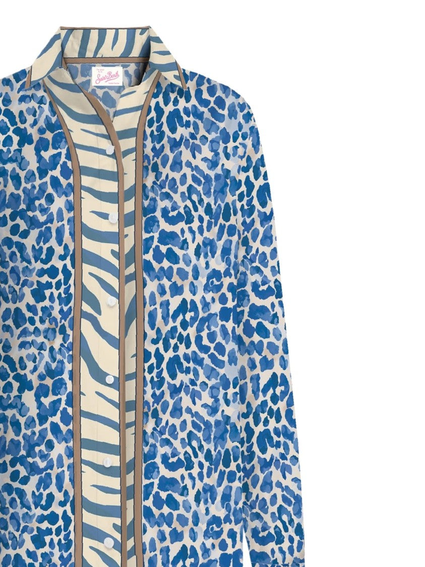 Mc2 Saint Barth Animal Print Long-Sleeved Shirt Dress