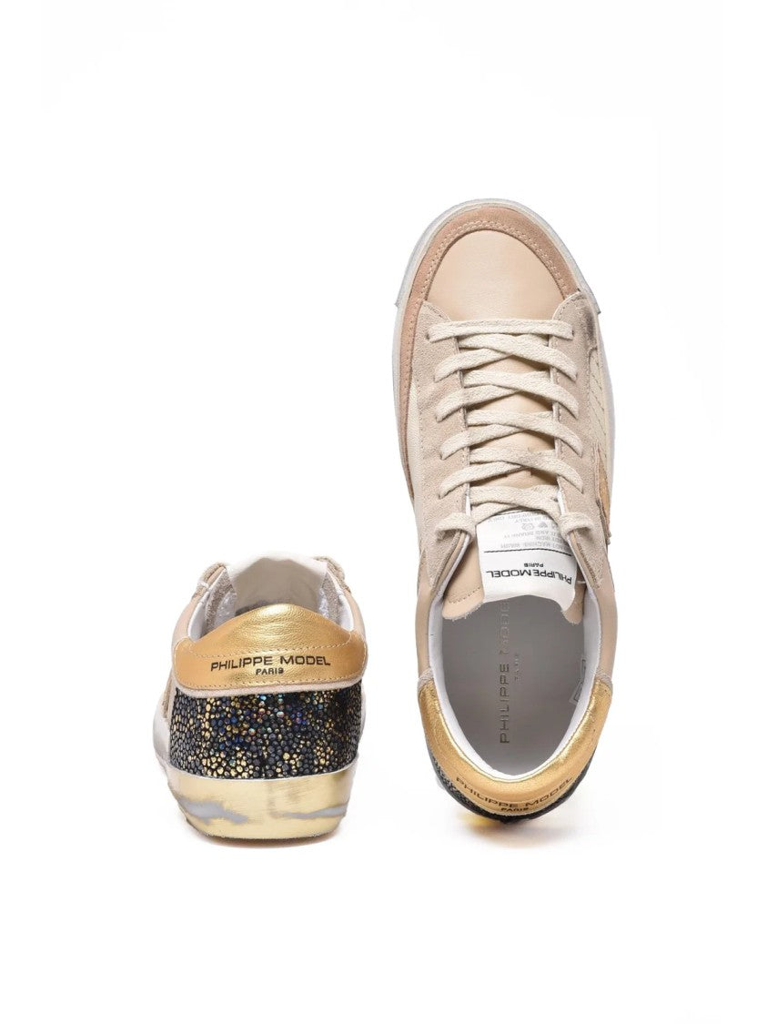 Philippe Model Beige-Gold Leather Paris Low Sneakers