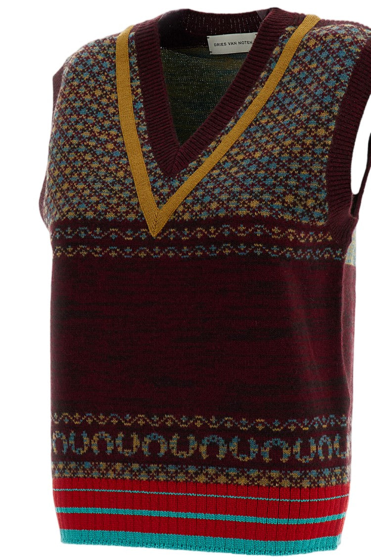 Dries Van Noten V-Neck Jacquard Knit Top