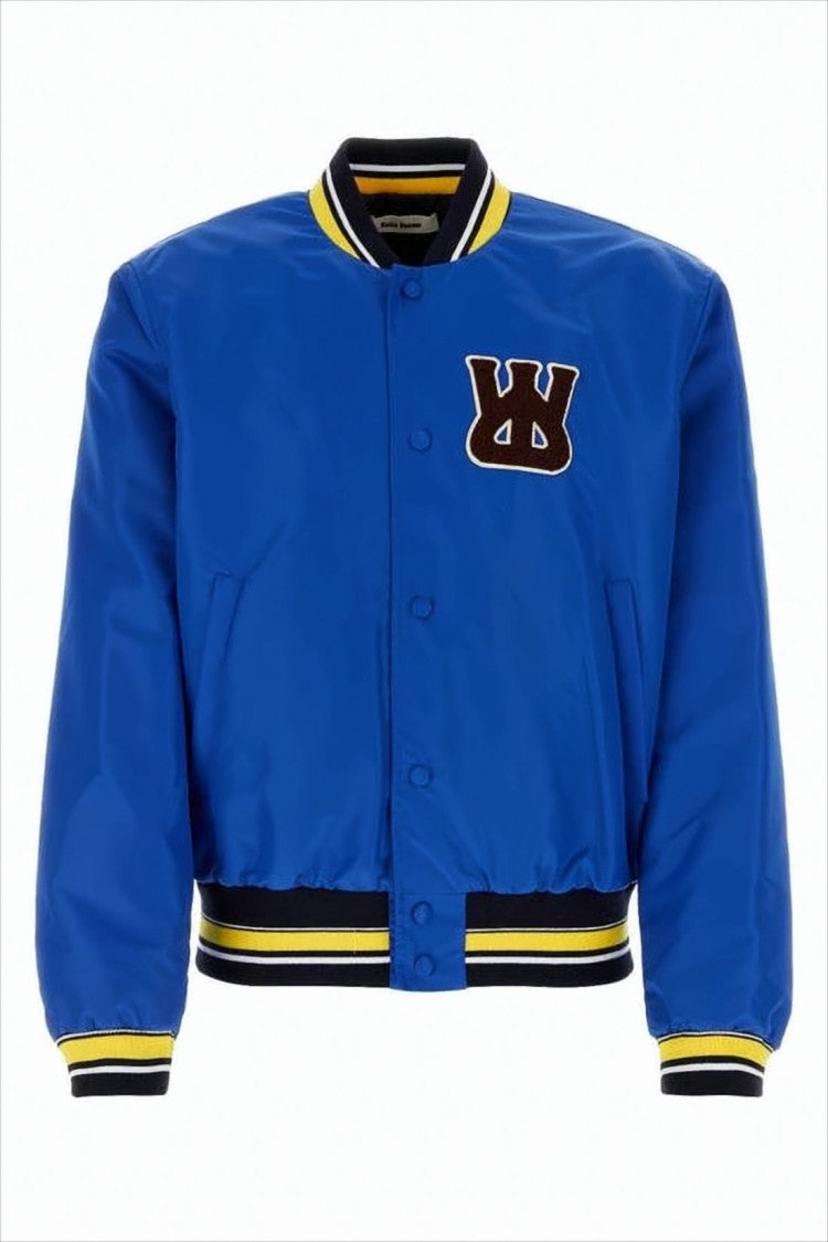Wales Bonner Blue Nylon Bomber Jacket With Embroidered Details