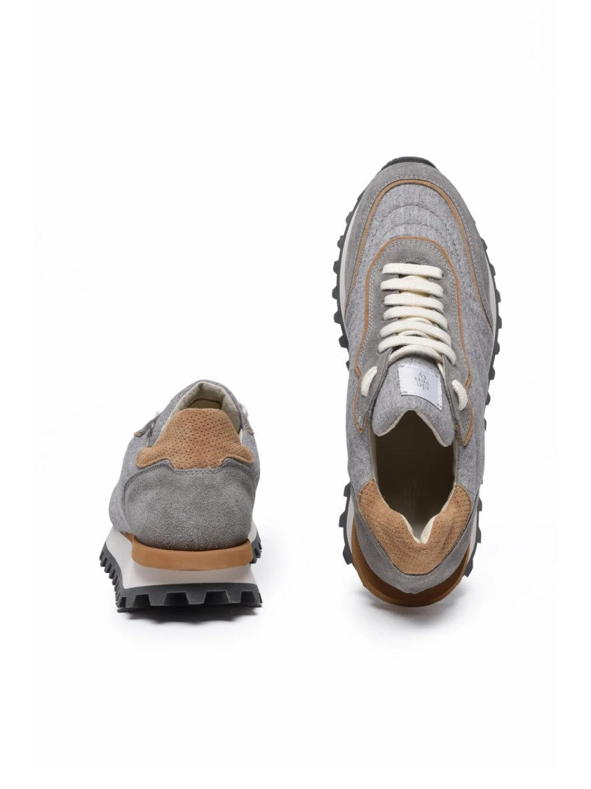 Eleventy Grey Suede Fabric Rubber Sole Sneakers