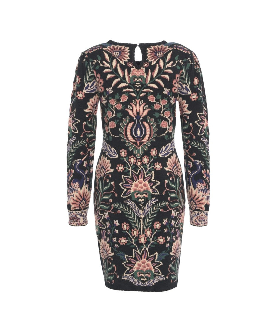 Farm Rio Mini Dress With Floral Motif And Keyhole Detail