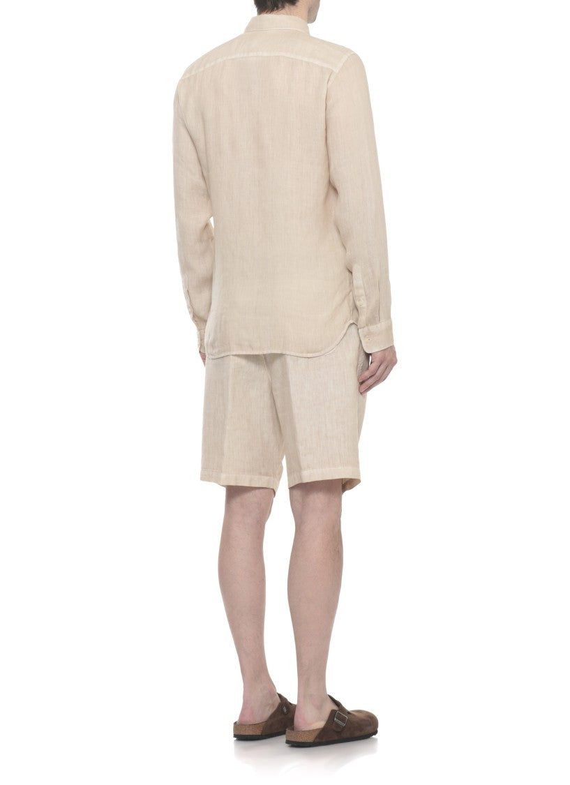 120% Lino Beige Classic Collar Linen Shirt