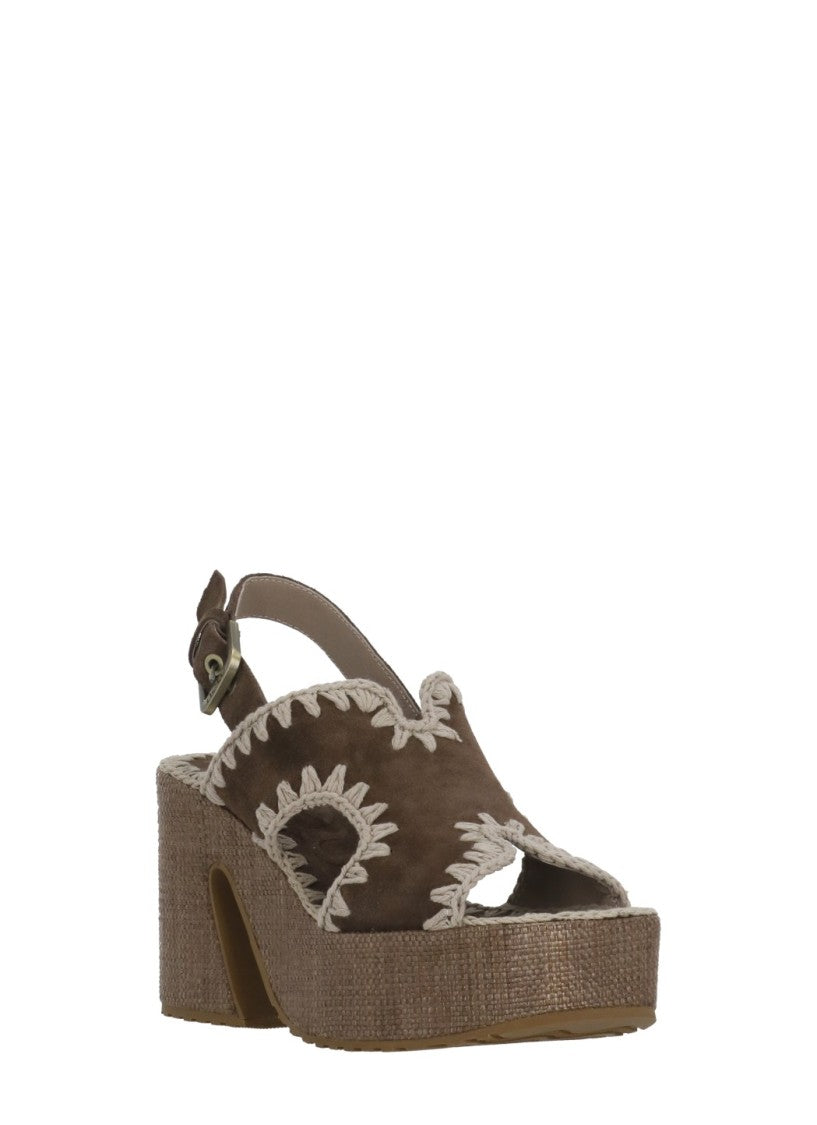 Mou Brown Raffia Ankle Strap Sandals
