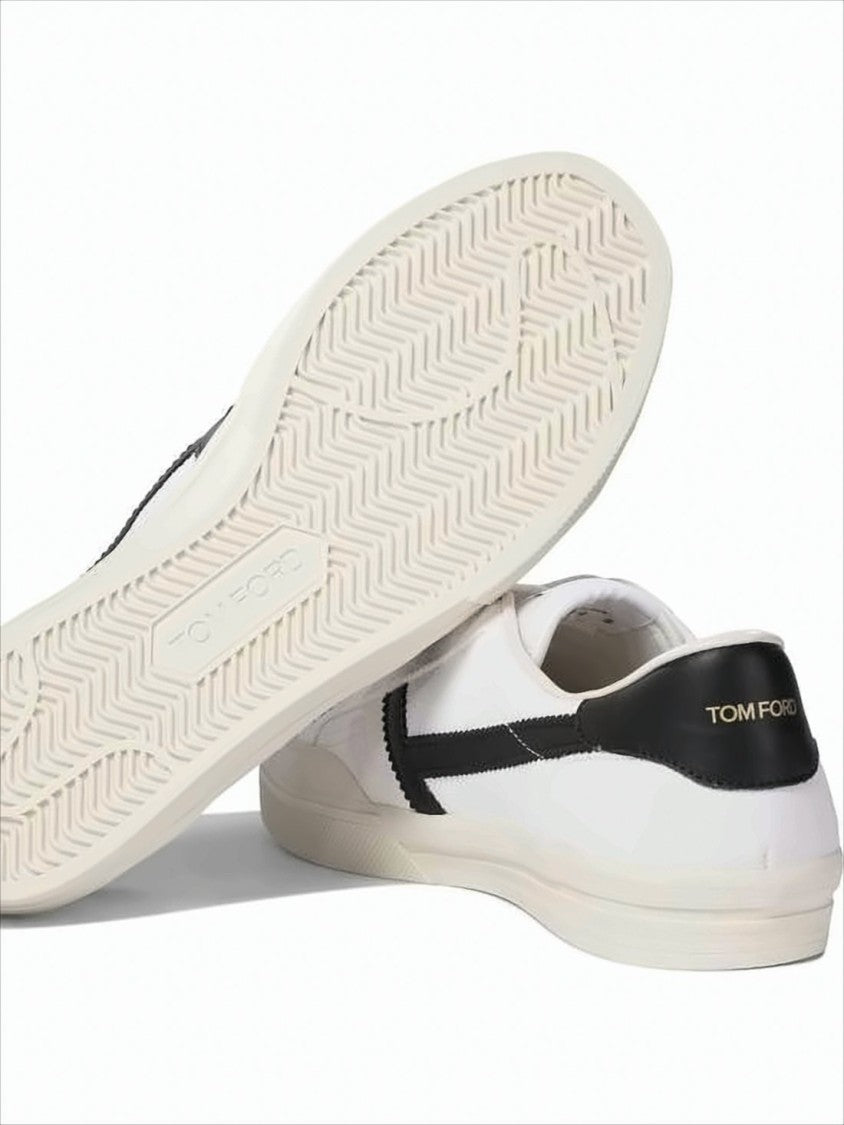 Tom Ford Low-Top White Leather Sneakers With Black Zigzag Stripe