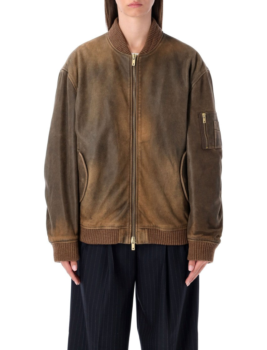 Golden Goose Vintage Brown Leather Bomber Jacket