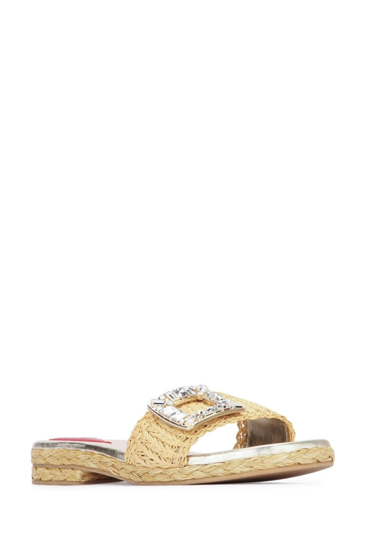 Roger Vivier Strass Buckle Raffia Espa Mule 25