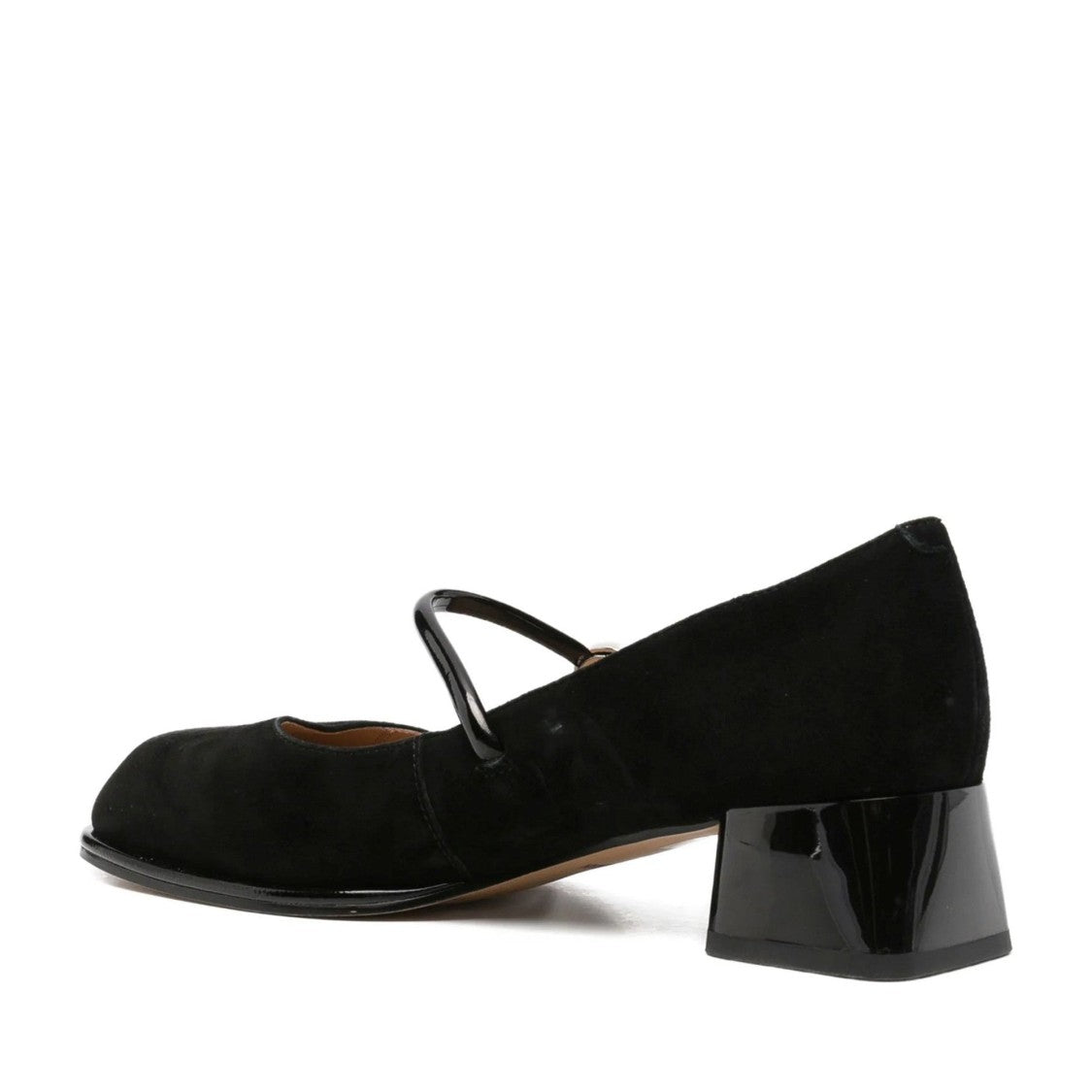 Linda Baumann Black Round Toe Buckle Suede Block-Heel Flats