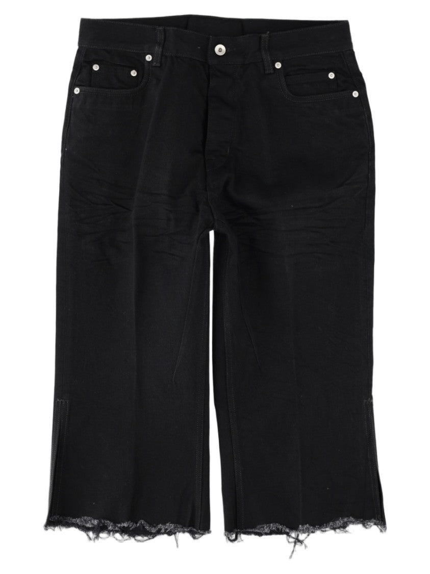 Rick Owens Black Frayed Hem Denim Shorts
