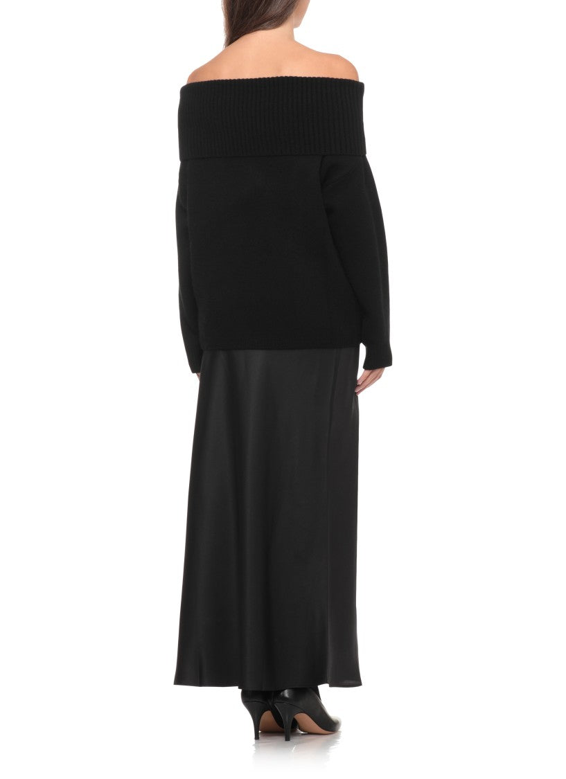 Loulou De Saison Black Off-Shoulder Ribbed Cashmere Sweater
