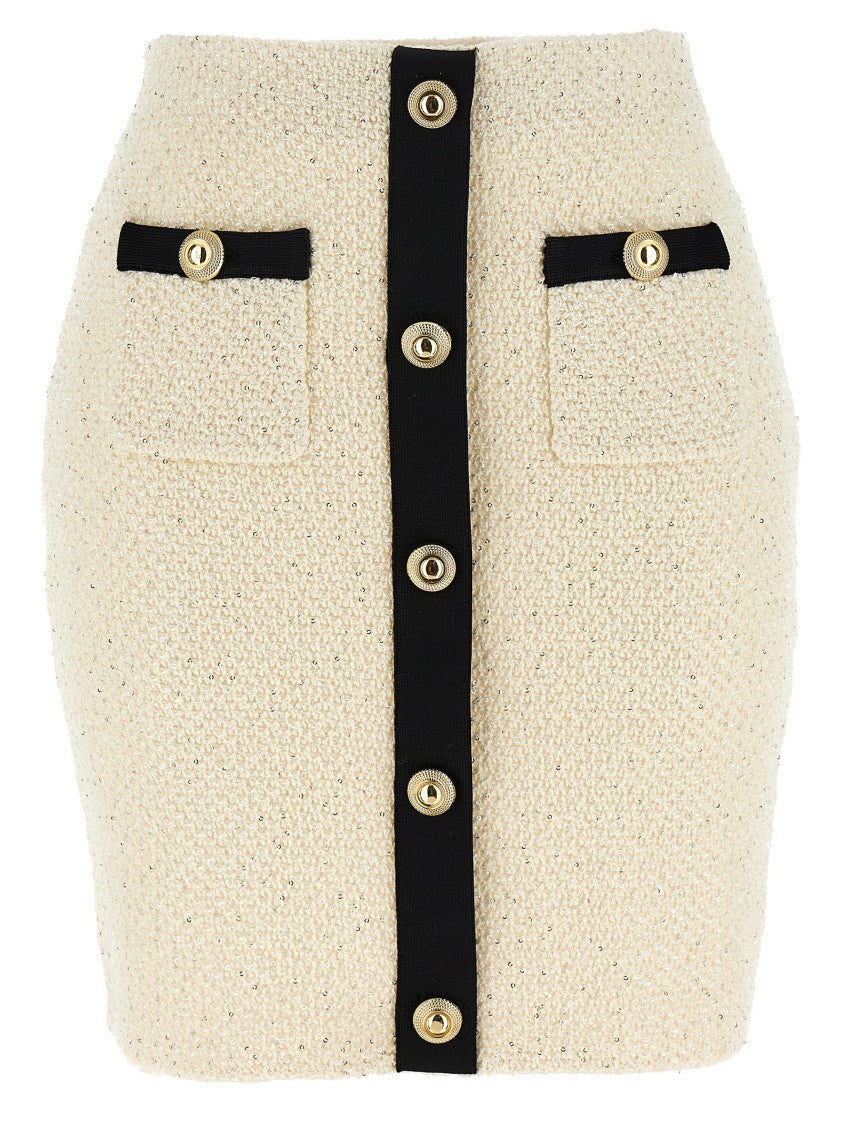 Self-Portrait 'Cream Sequin Knit Mini' Skirt