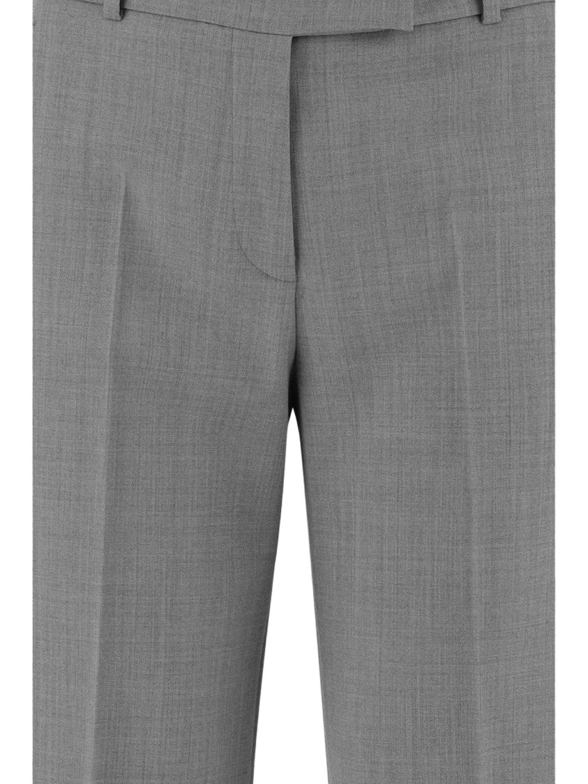 Ql2 Gray Tailored Crease Wide-Leg Wool Formal Pants