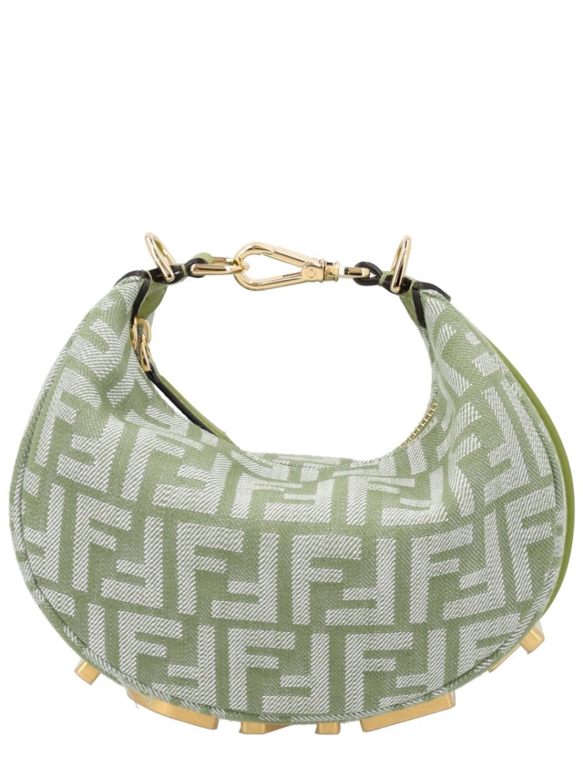 Fendi Mini Hobo Bag With Geometric Woven Fabric And Golden Accents