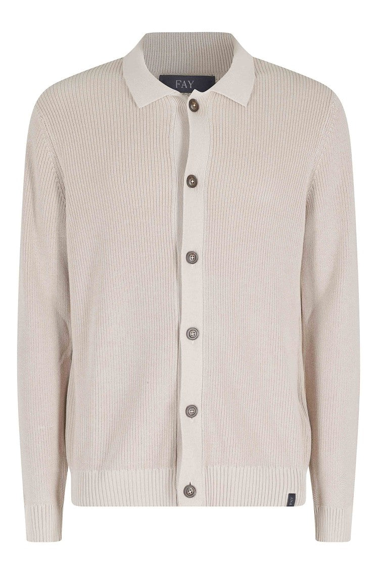 Fay Beige Front-Buttons Cotton Cardigan