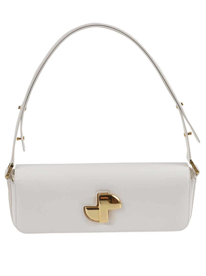 Patou Foldover White Shoulder Bag In Calf Leather