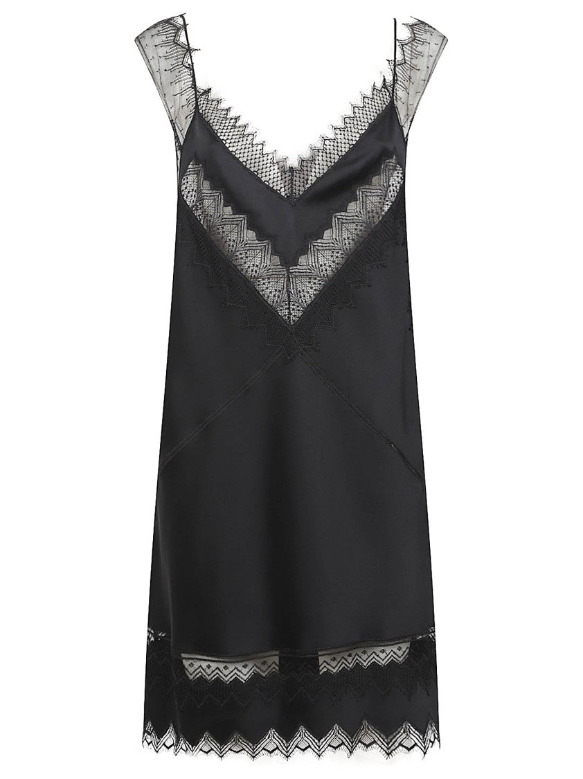 Tom Ford Black V-Neck Dress With Delicate Lace Trim