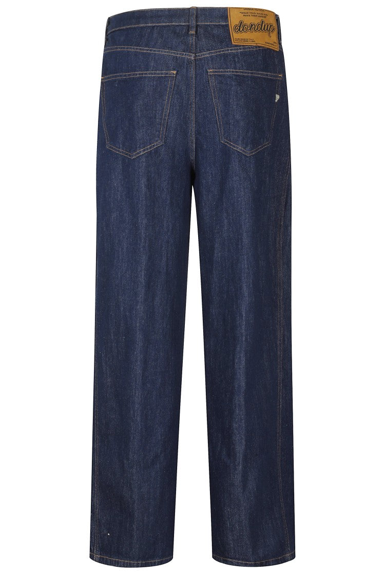 Dondup Wide Leg Medium Blue Jeans With Pleat Detail