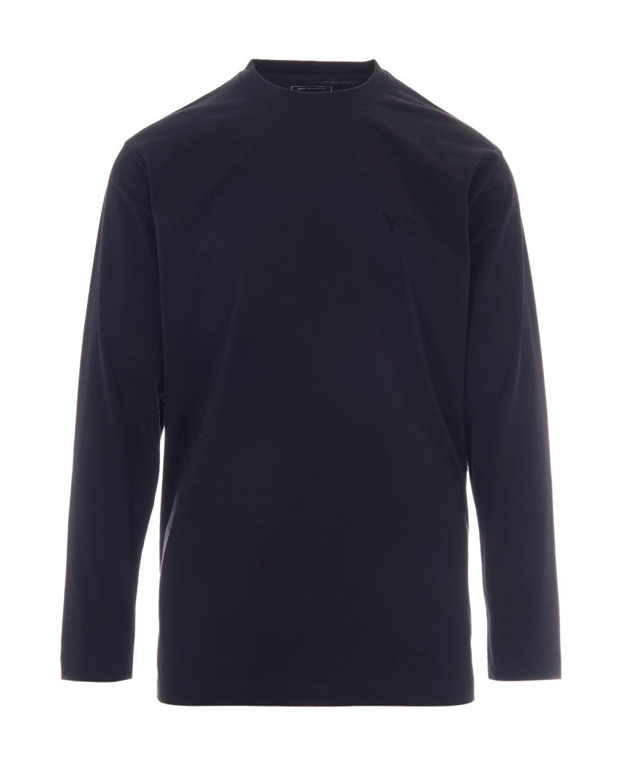 Y-3 Relaxed Fit Long Sleeve Black T-Shirt With Tonal Logo