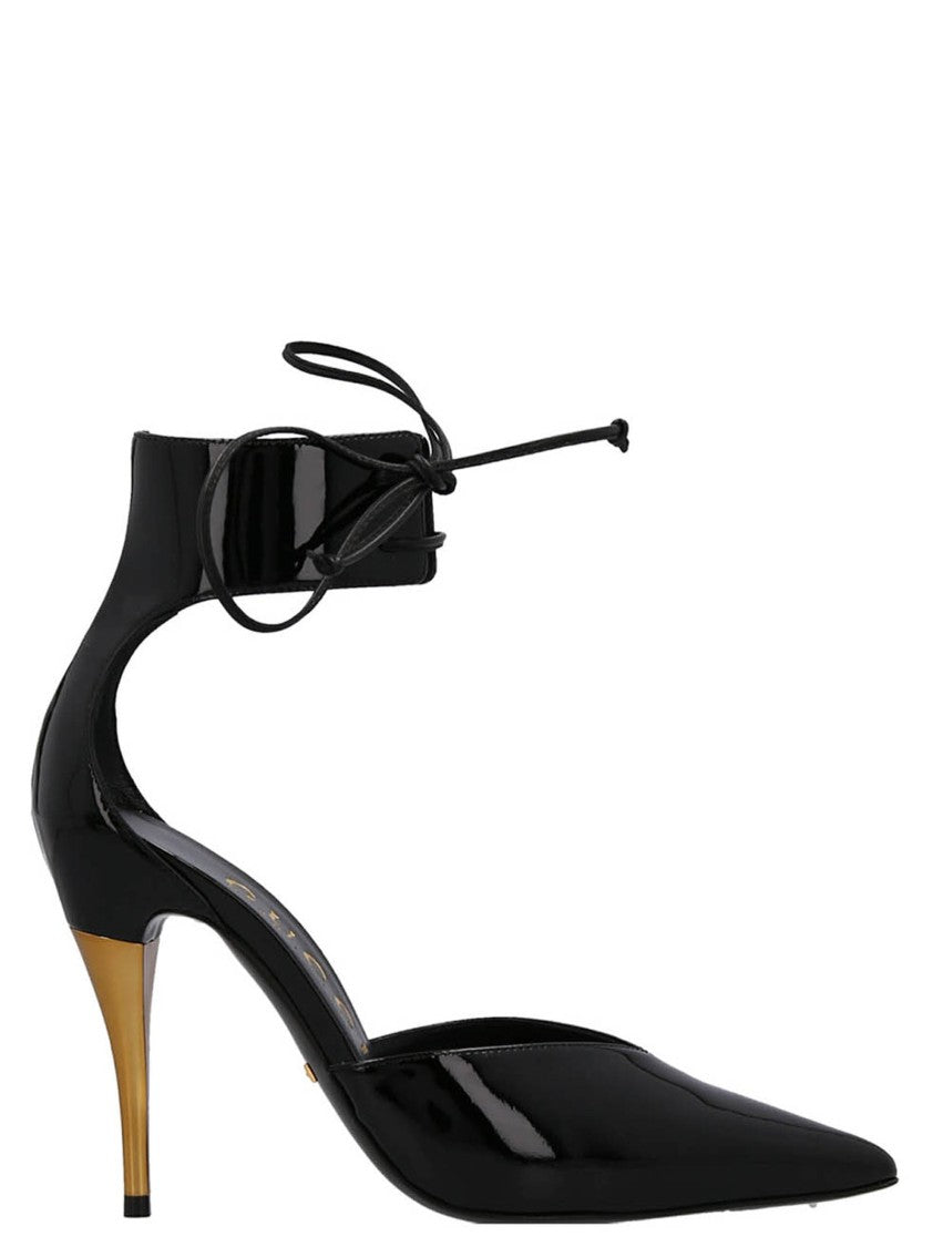 Gucci Pointed Toe Black Painted Leather Pumps