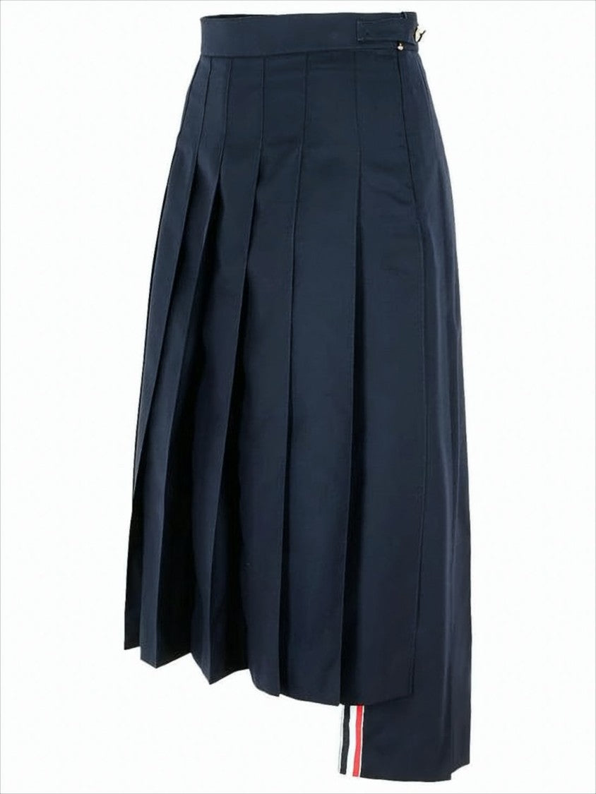 Thom Browne Midi Pleated Skirt With Structured Waistband And Tricolor Accents