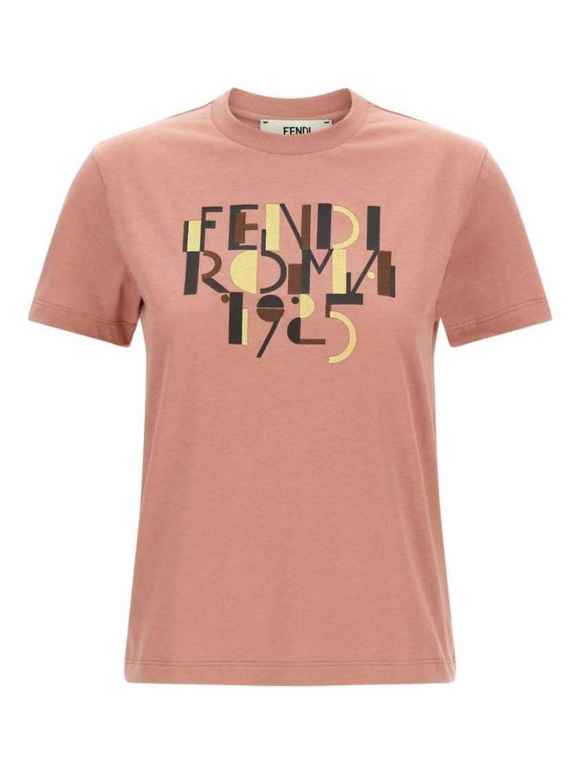 Fendi Custom Printed Pink Cotton T-Shirt