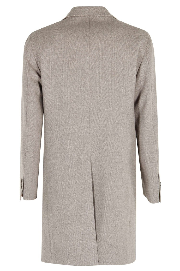 Tagliatore Double-Breasted Sand Virgin Wool Coat With Pointed Lapel