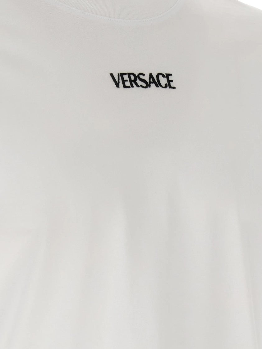 Versace White Minimalist Embroidered Logo Cotton T-Shirt