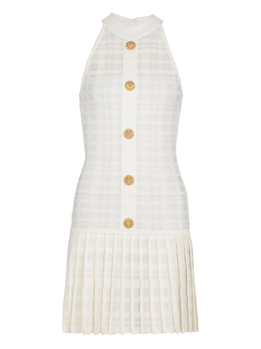 Balmain Sleeveless Knit Dress With Gold Button Accents